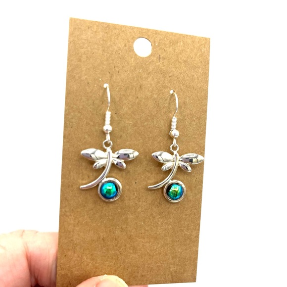 Hand Crafted Dragonfly Earrings with Luminous Blue Green Accents - Picture 3 of 5